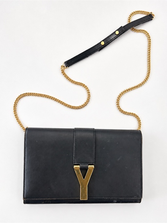 Yves Saint Laurent Handbags - SAINT LAURENT Cassandre YSL Black Leather Chain Wallet Bag • Pre Owned